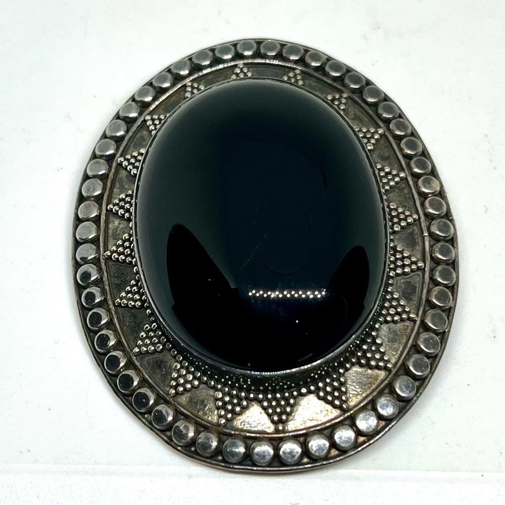 Vintage 80s Sterling Silver Onyx Brooch/Pendant